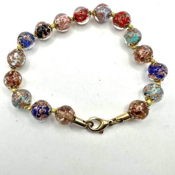 Murano Glass Bead Bracelet Multicolor Gold Blue Red Clear Cream Red Green Casual - Picture 1 of 9